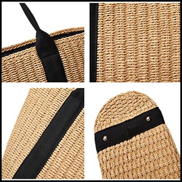 Straw Hobo Tote Bag Handmade Woven Beach Purse Casual Chic Summer - Picture 7 of 7